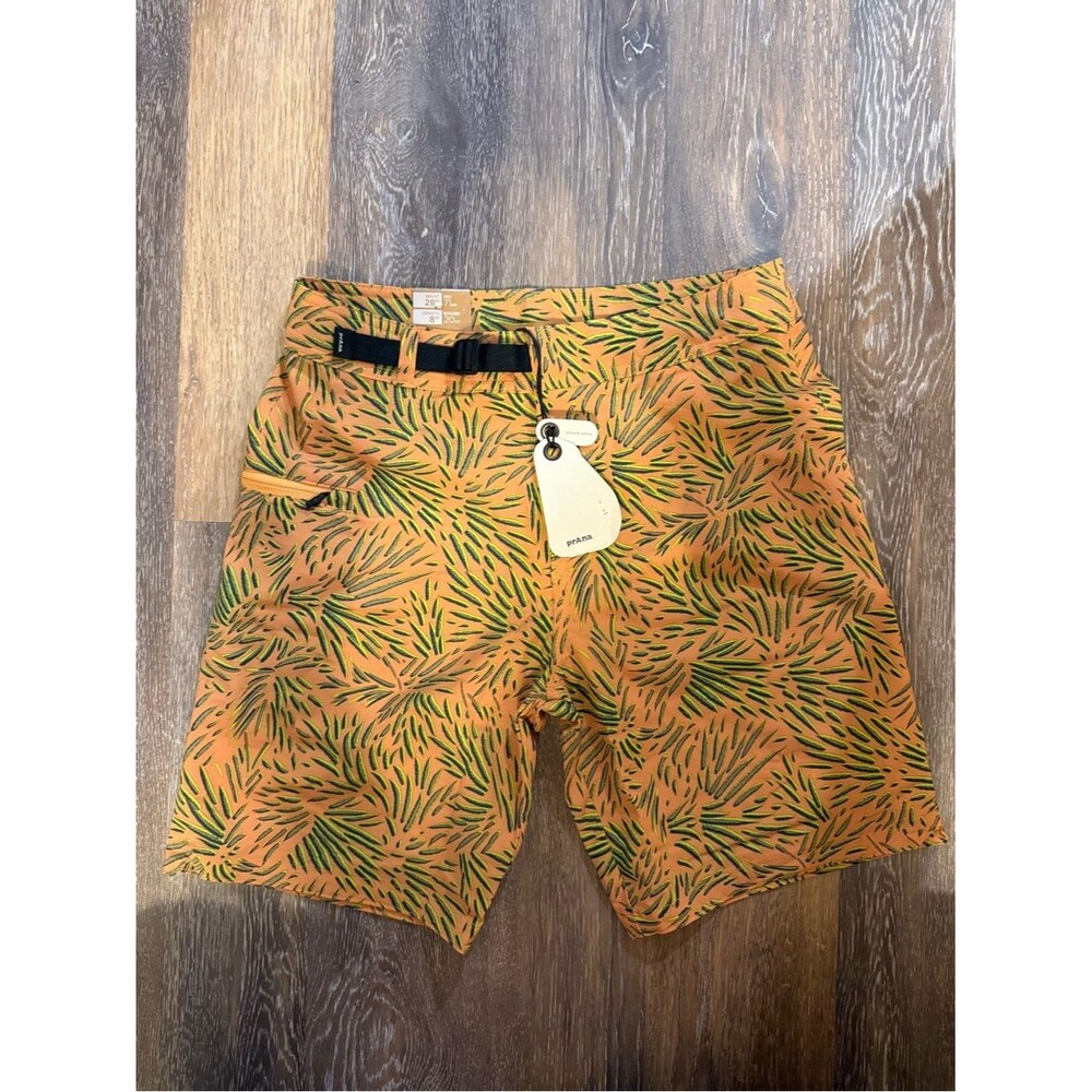 Prana Rock Shock Aura Glow Fronds Orange & Green Palm-Print Men's Boardshorts